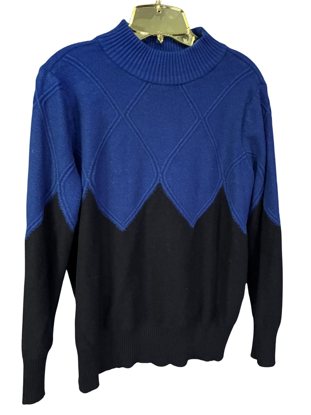 Alfani Blue and Black Turtleneck Diamond-Panel Sweater